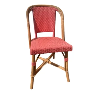 mobiliario-contract-silla tisro rosa tejido sintetico estructura mimbre